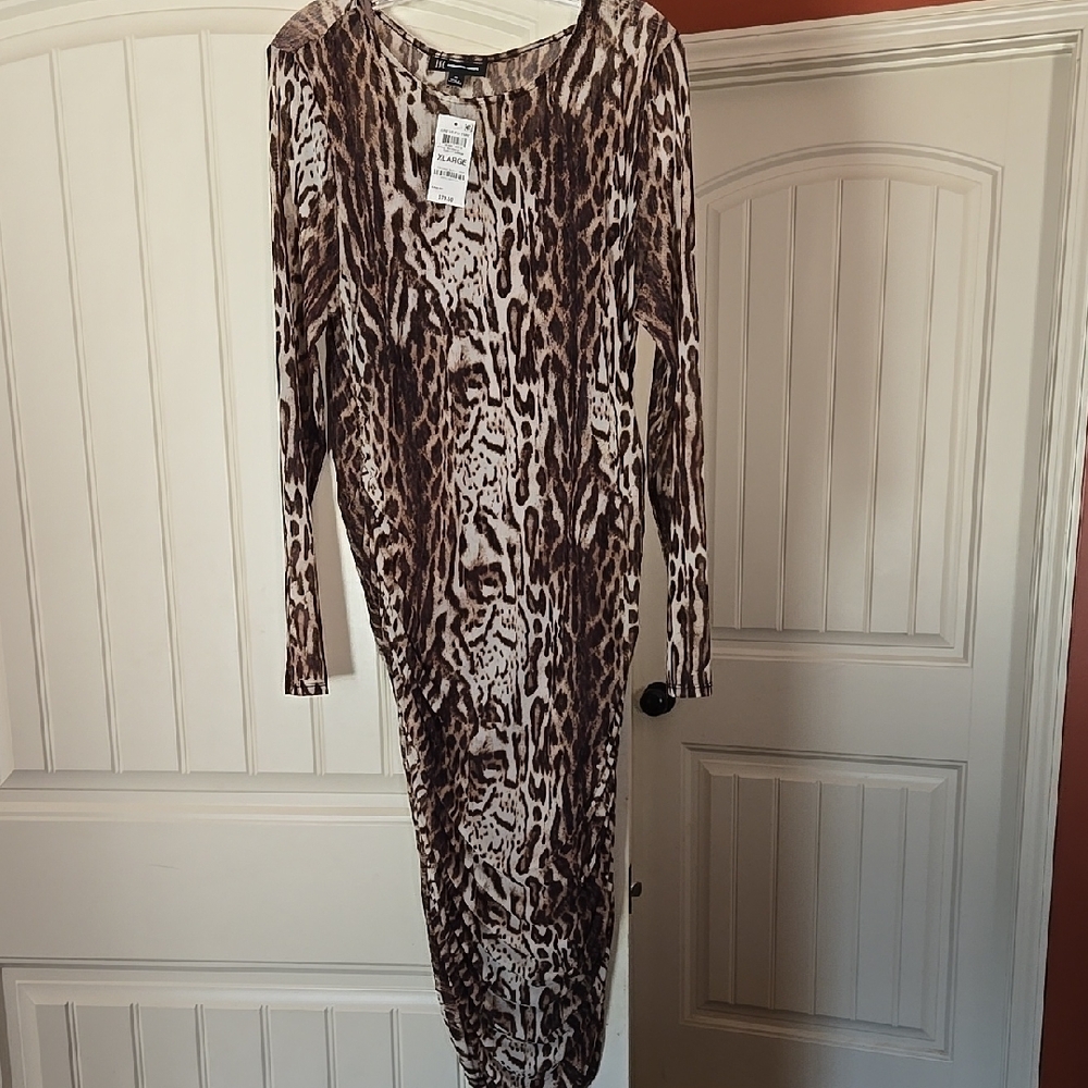 INC International Concepts Cream and Brown Dolman Sleeve Bodycon Dress